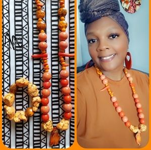 Orange Howlite Gemstone Necklace and Bracelet Set
